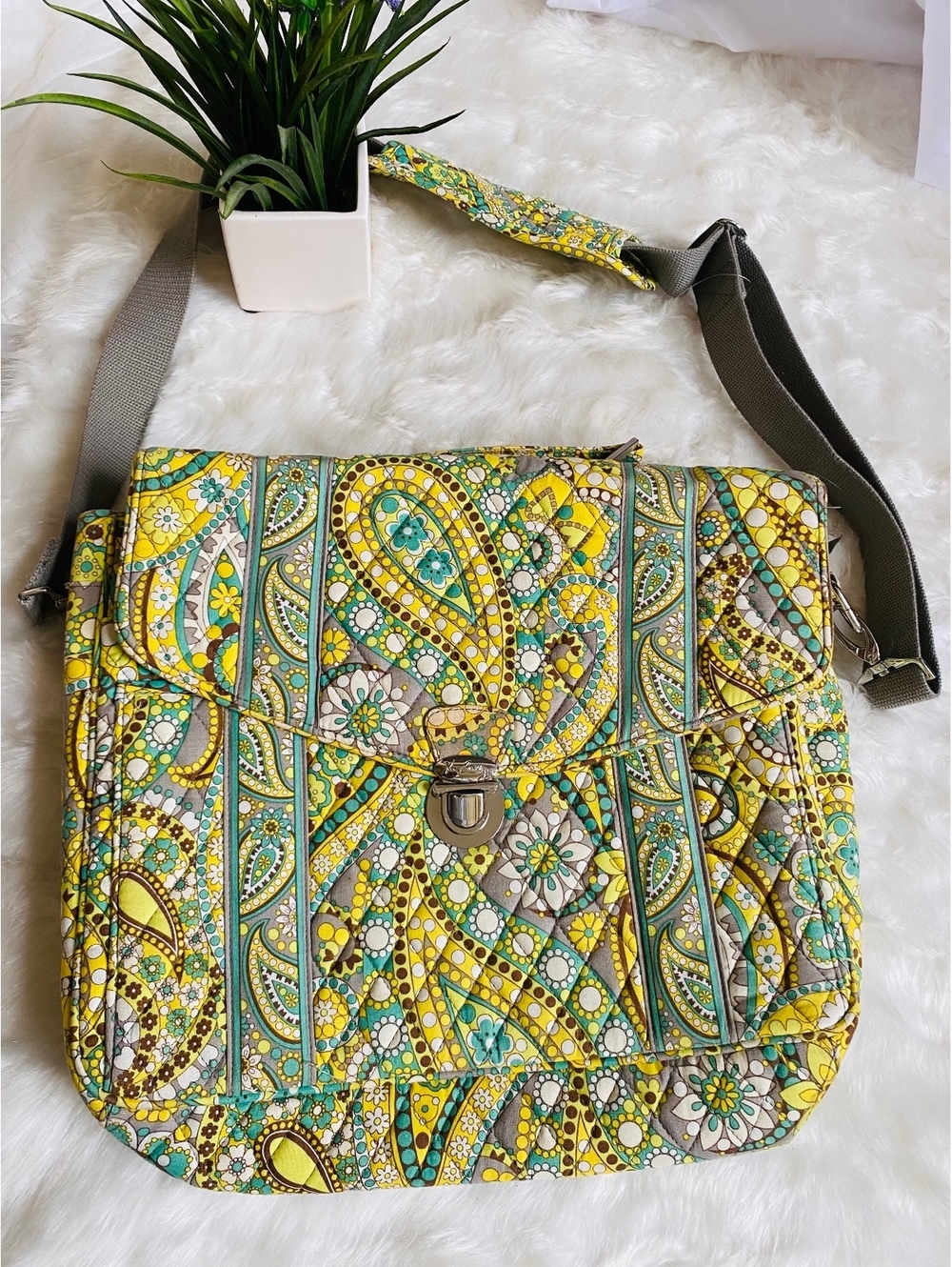 Vera Bradley Quilted Crossbody Bag in Yellow Paisley Pattern
